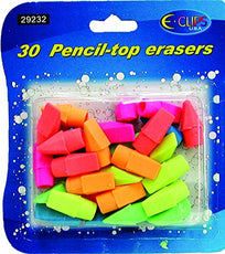 Pencil Top Erasers, 30 Ct, Asst. Colors, Case Pack of 48, Ideal for Bulk Buyers