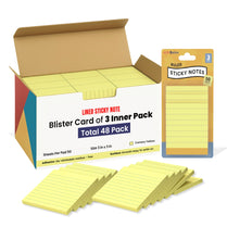 Sticky Notes 3x3, 50 Sheets per Pad, 1 Blister Card Contain 3 Inner Pads, 48 Blister Packs of Small Sticky Notes, Iconic Lined Paper Note Pads Bulk, School & Office Supplies