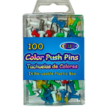 Push pins, Assorted Colors, 100 ct., Reusable Box, Case Pack of 48 , Ideal for Bulk Buyers