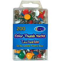 Thumb tacks, Assorted Colors, 200 ct., Reusable Box, Case Pack of 48 , Ideal for Bulk Buyers