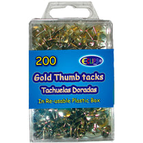 Thumb tacks. Gold , 200 ct., Reusable Box, Case Pack of 48 , Ideal for Bulk Buyers.