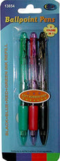 Rubber Grip Ball Point Pens, 3 Pk, 4 Colors in 1: Black, Blue, Red, Green, Case Pack of 48, Ideal for Bulk Buyers