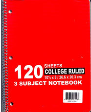 3 Subject Notebook, 120 sheets, College Ruled, Economy, Case Pack of 36, Ideal for Bulk Buyers