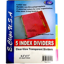 Poly Index Tab Dividers, 5 pk, Asst Color Tabs, Case Pack of 72, Ideal for Bulk Buyers