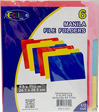 Manila File Folders,1/3 Cut, 6 pk, Asst Colors, Case Pack of 48, Ideal for Bulk Buyers