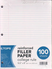 TOPS Reinforced filler paper,100 count, College Ruled, Case Pack of 12, Ideal for Bulk Buyers