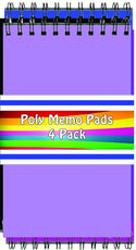 Poly Memo Pads, 4pk. Assorted Colors in Display, Case Pack of 48, Ideal for Bulk buyers